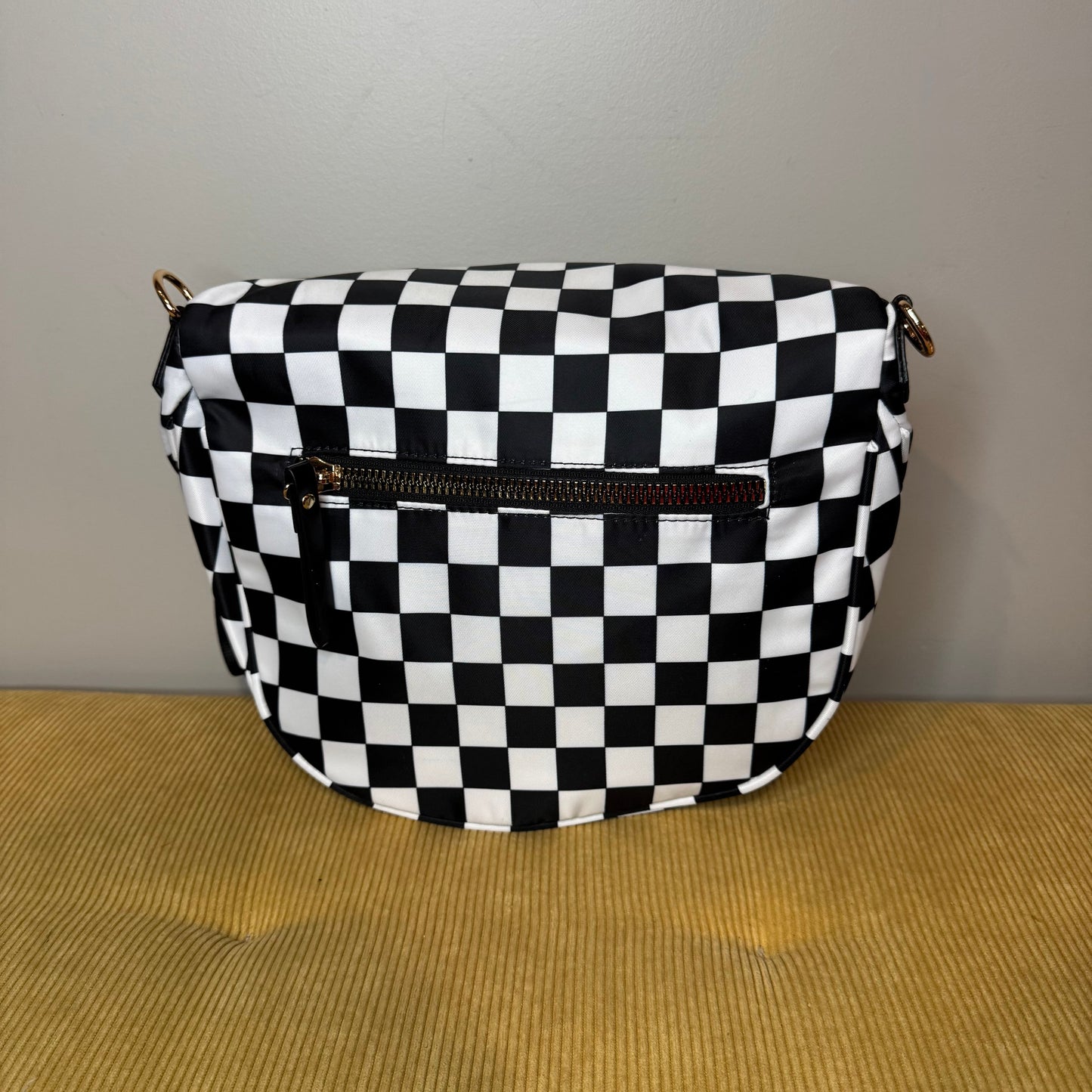 The Roni Nylon Crossbody - Checkered Black & White