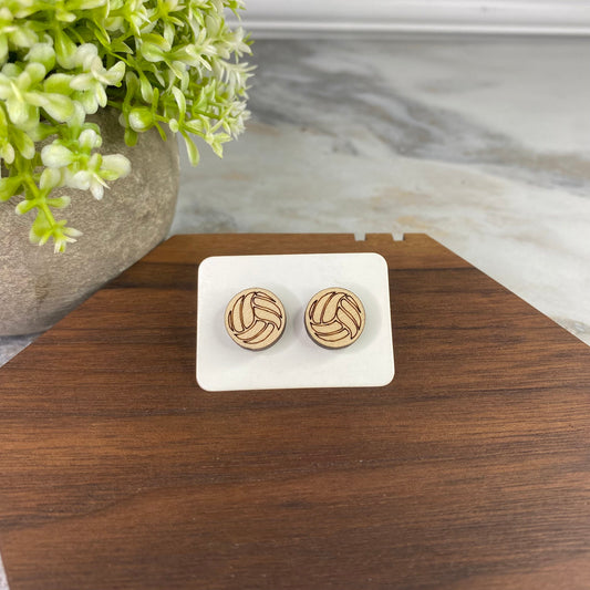 Wooden Stud Earrings - Volleyball