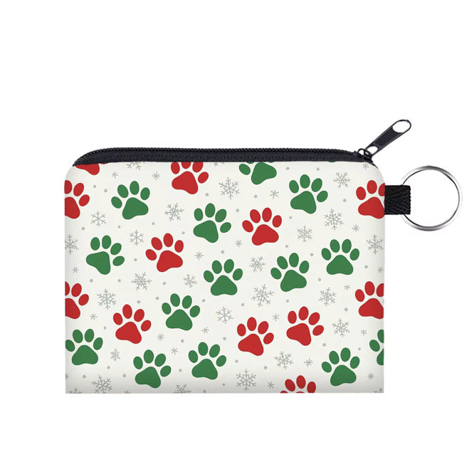Mini Pouch - Christmas Holiday - Dog Red Green Snowflake Paw