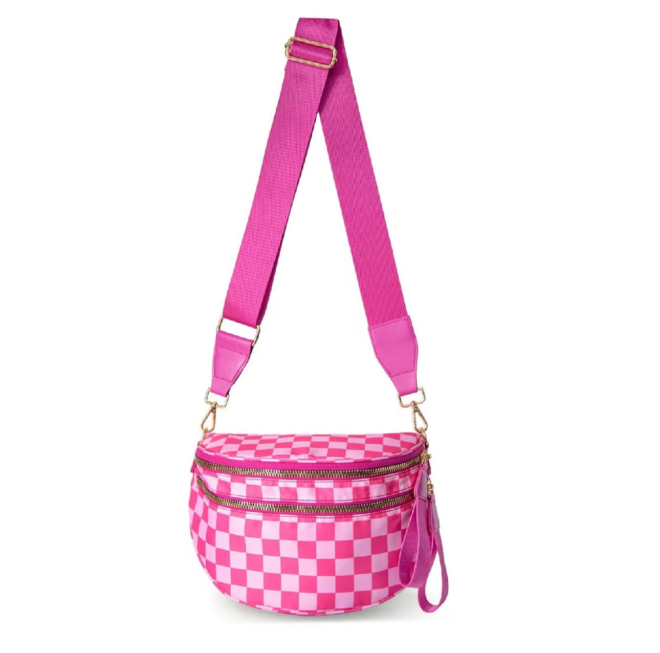 The Roni Nylon Crossbody - Checkered Hot Pink