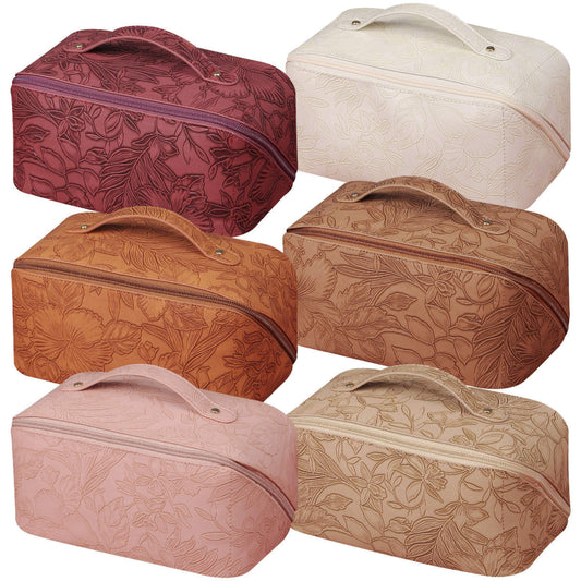 Oversized Lay Flat Cosmetic Bag - Embossed Floral - PREORDER