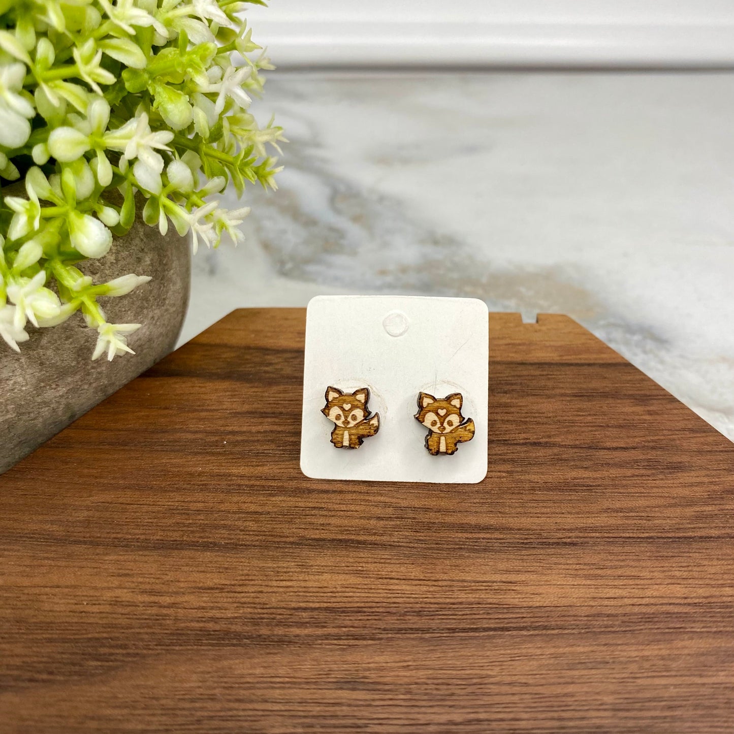 Wooden Stud Earrings - Fox