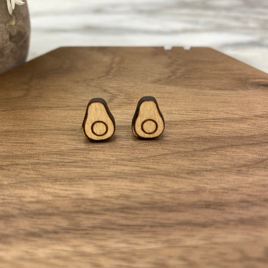 Wooden Stud Earrings - Avocado