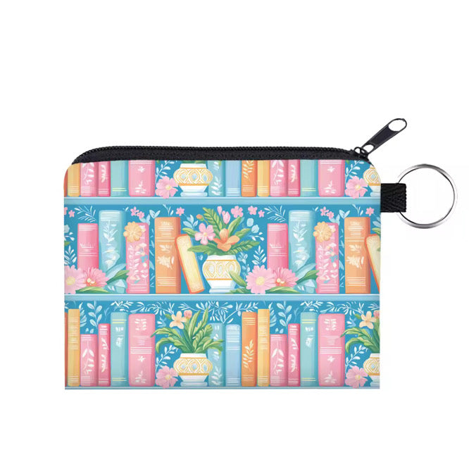 Mini Pouch - Book Floral Pastels on Blue