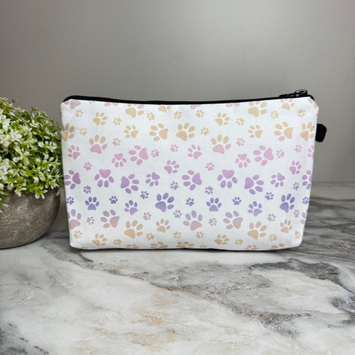 Pouch - Paw Dog Cat Pink Purple on White