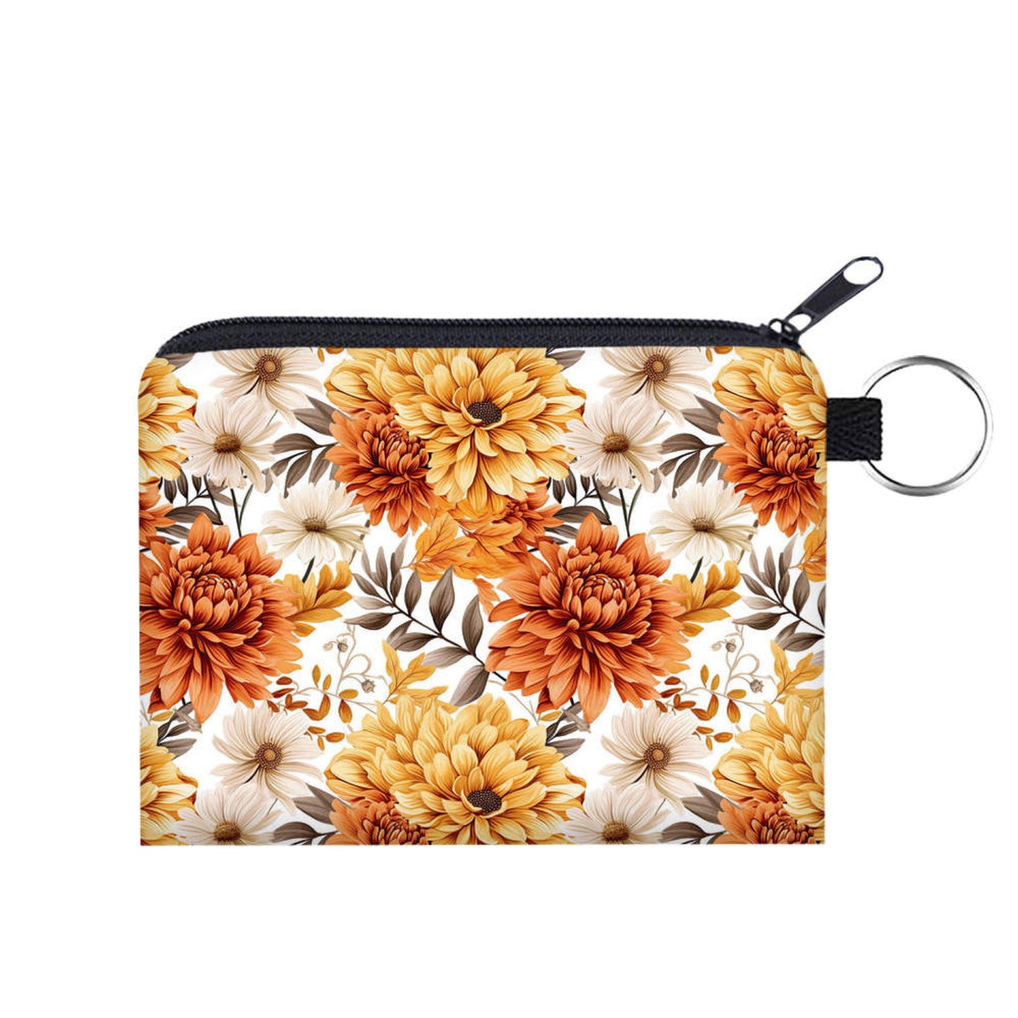 Mini Pouch - Orange Cream Brown Floral