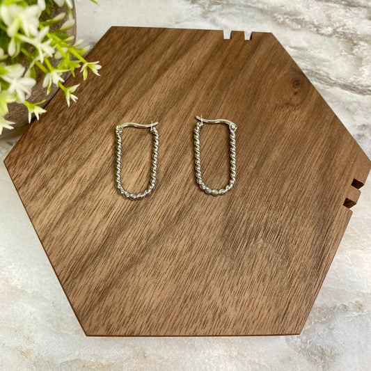 Metal Dangle Earrings - Silver Oval Hoops