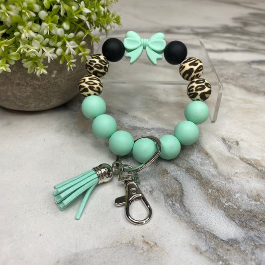 Silicone Bracelet Keychain - Mint Bow