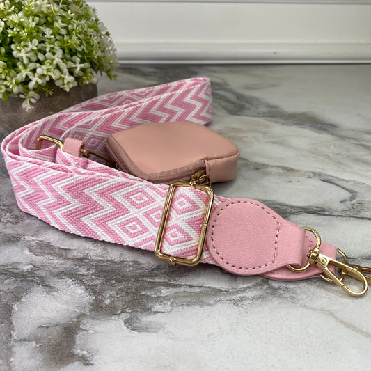 Replacement Strap + Pouch - Pink & White Woven Chevron