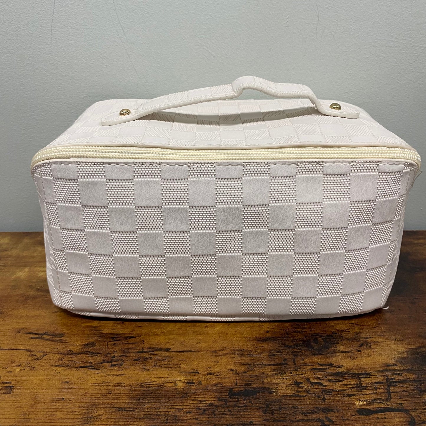 Oversized Lay Flat Cosmetic Bag - Checkered