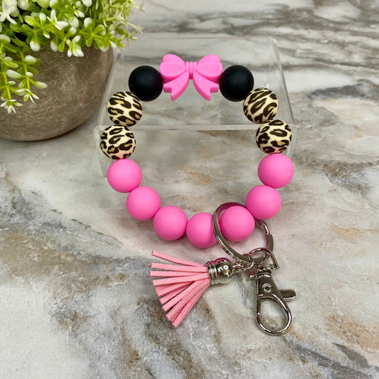 Silicone Bracelet Keychain - Pink Bow