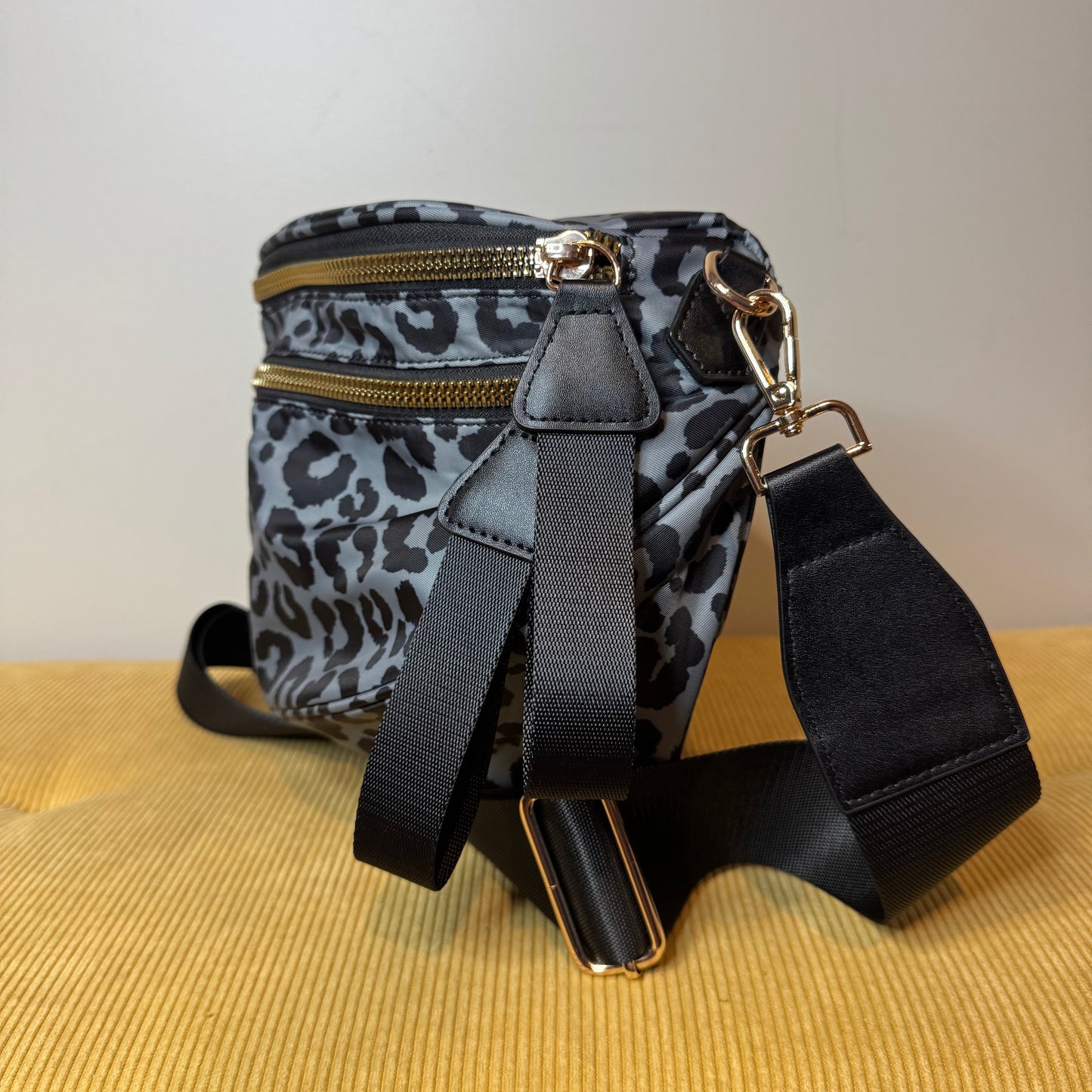 The Roni Nylon Crossbody - Animal Print Grey with Black - PREORDER