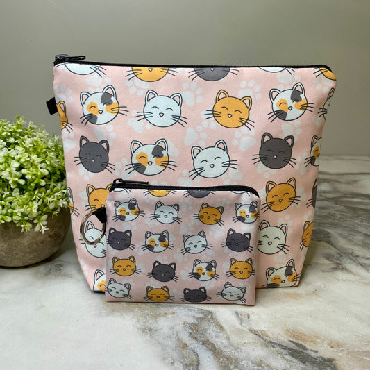 Pouch Xl & Mini Pouch Bundled Set - Cat Paw on Pink