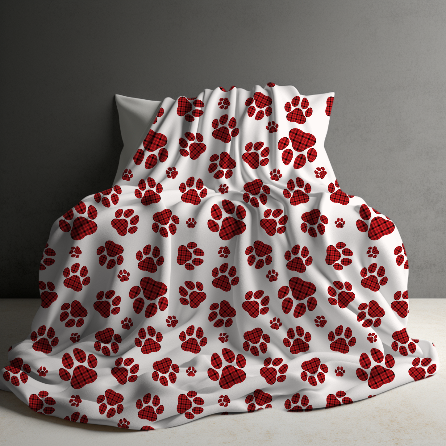 Blanket me- White Red Plaid Paw