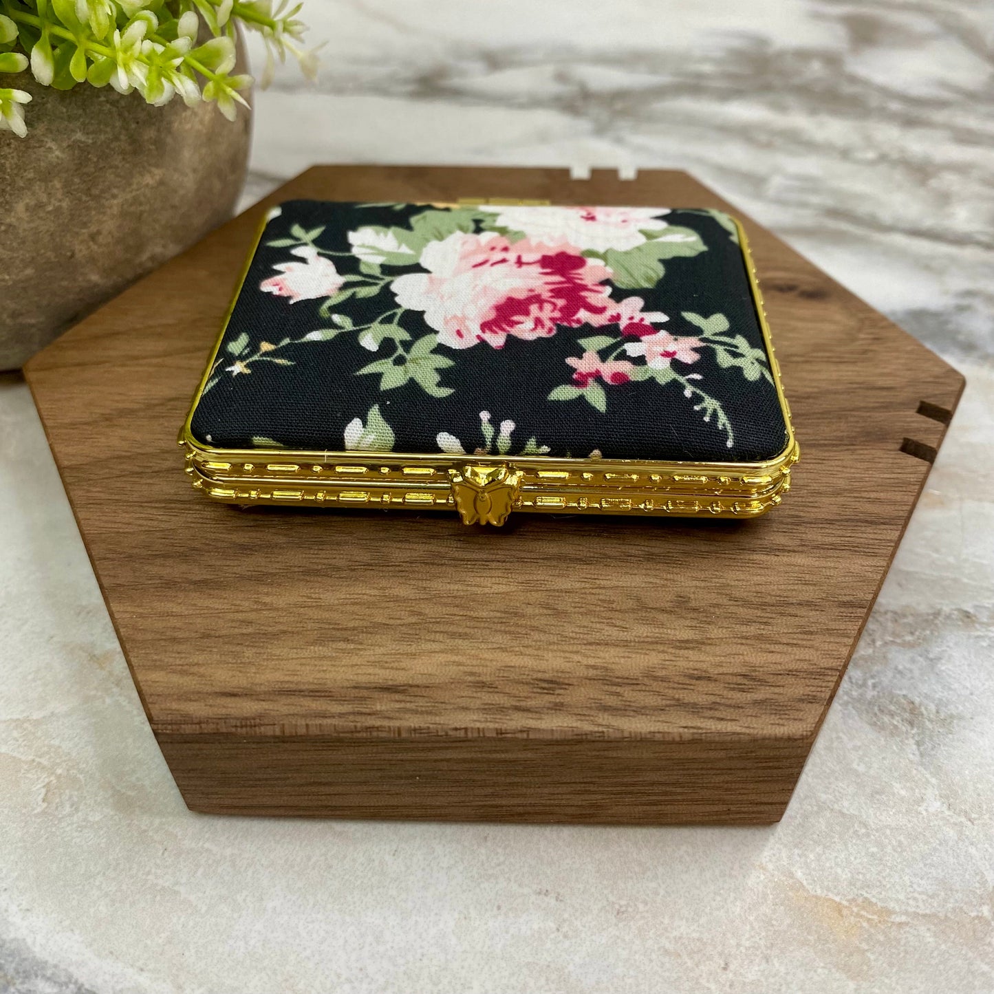 Compact Mirror - Black Floral