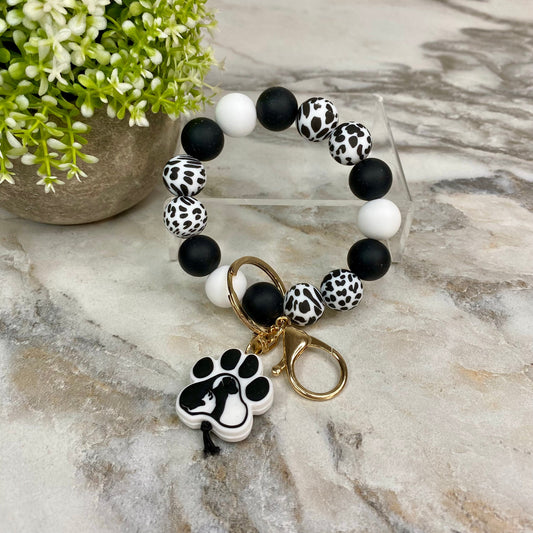 Silicone Bracelet Keychain - Black & White Dog Paw