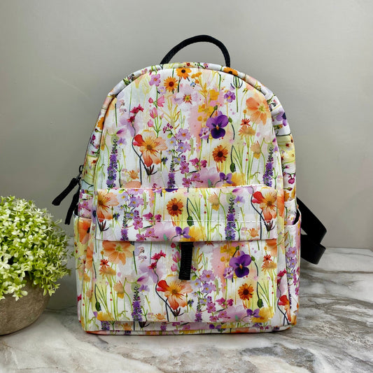 Mini Backpack - White Delicate Floral