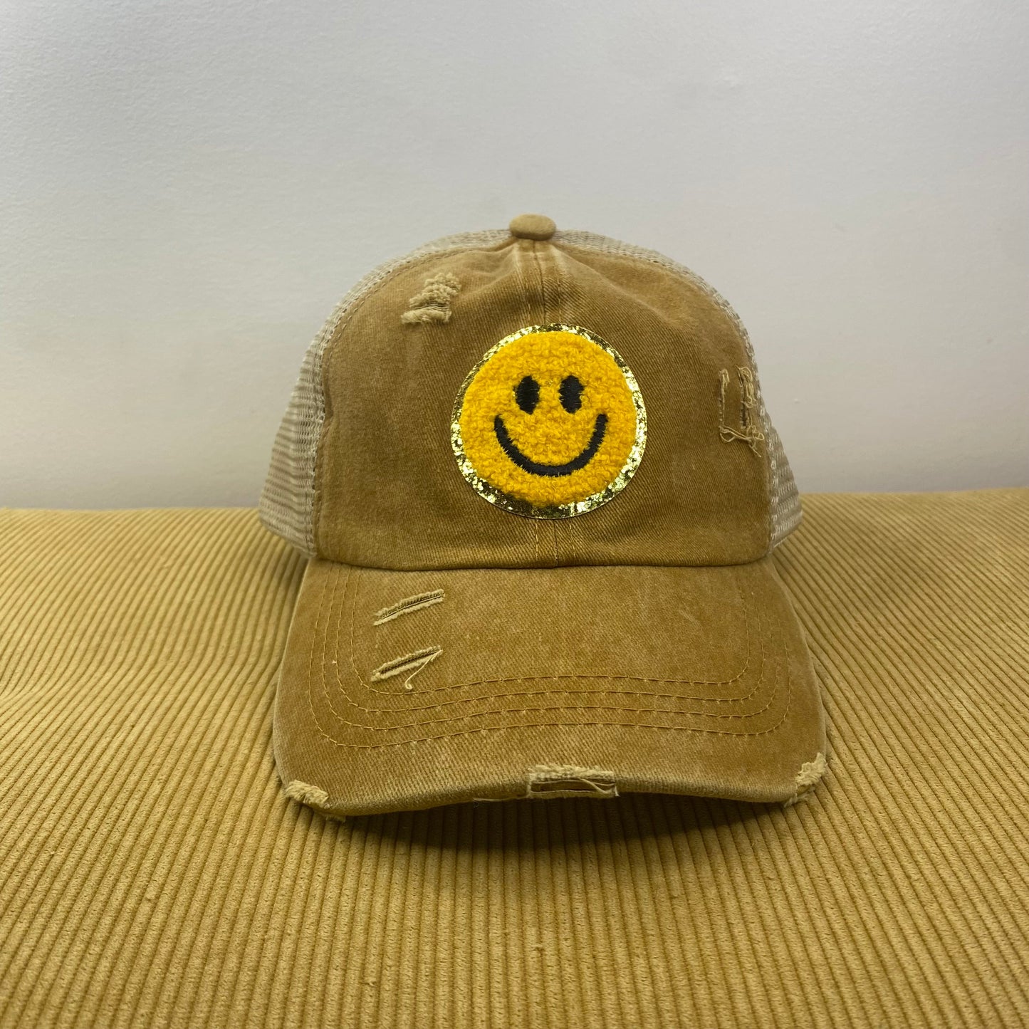 Hat - Smile, Distressed - Mustard