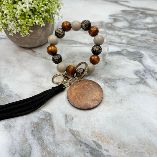 Wooden Bead Bracelet Keychain - Mama - Black