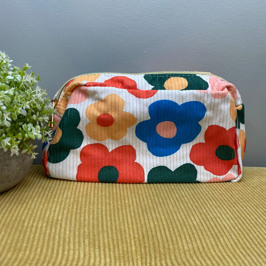 Pouch - Stand Up Rectangle Zip - Corduroy - Colorful Floral