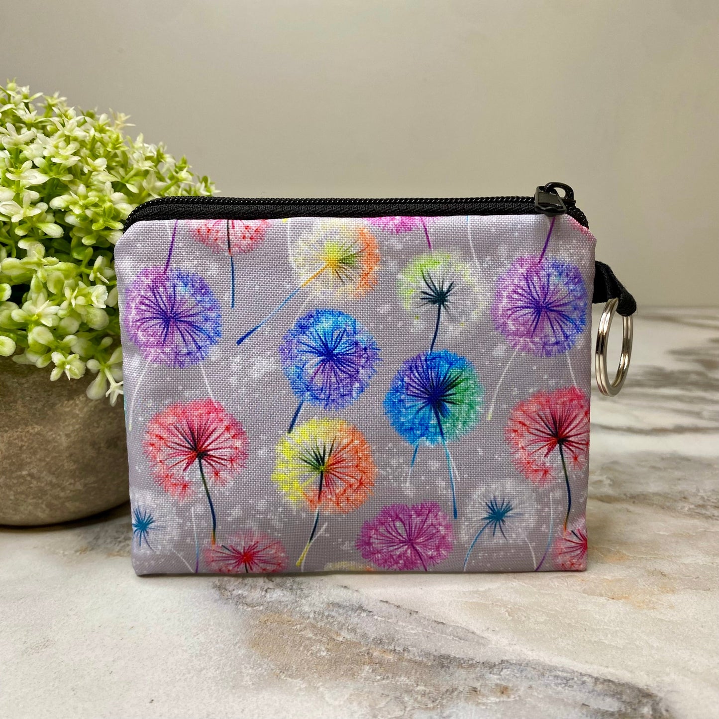 Mini Pouch - Rainbow Dandelion on Grey