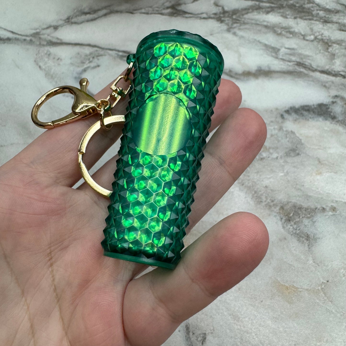 Keychain - Studded Tumbler - Green Holographic