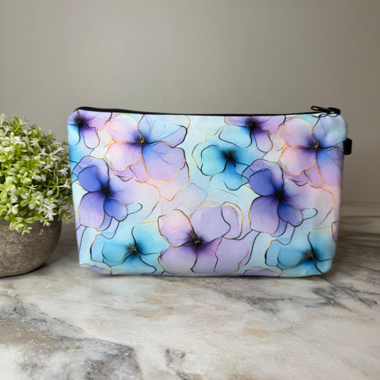 Pouch - Floral Watercolor Outline Purple Blue