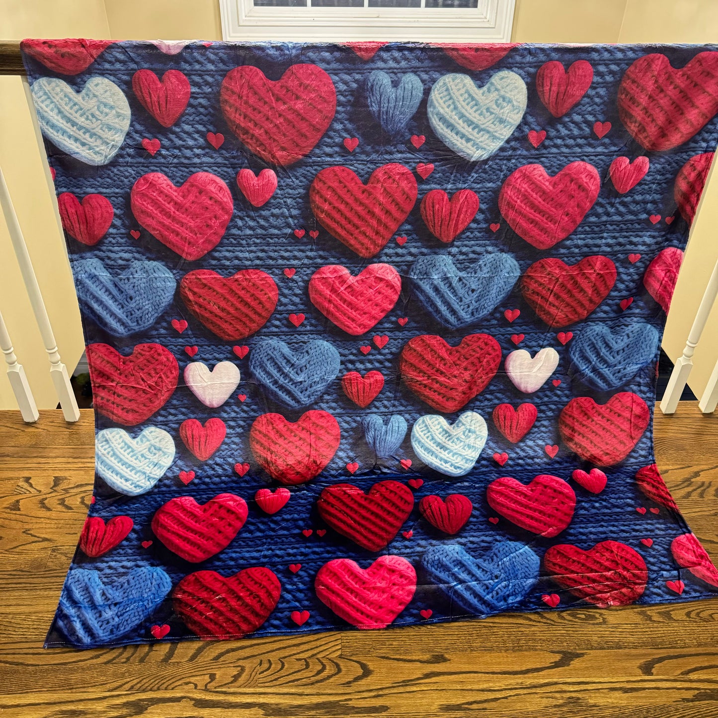 Blanket - Navy Knit Crochet Hearts