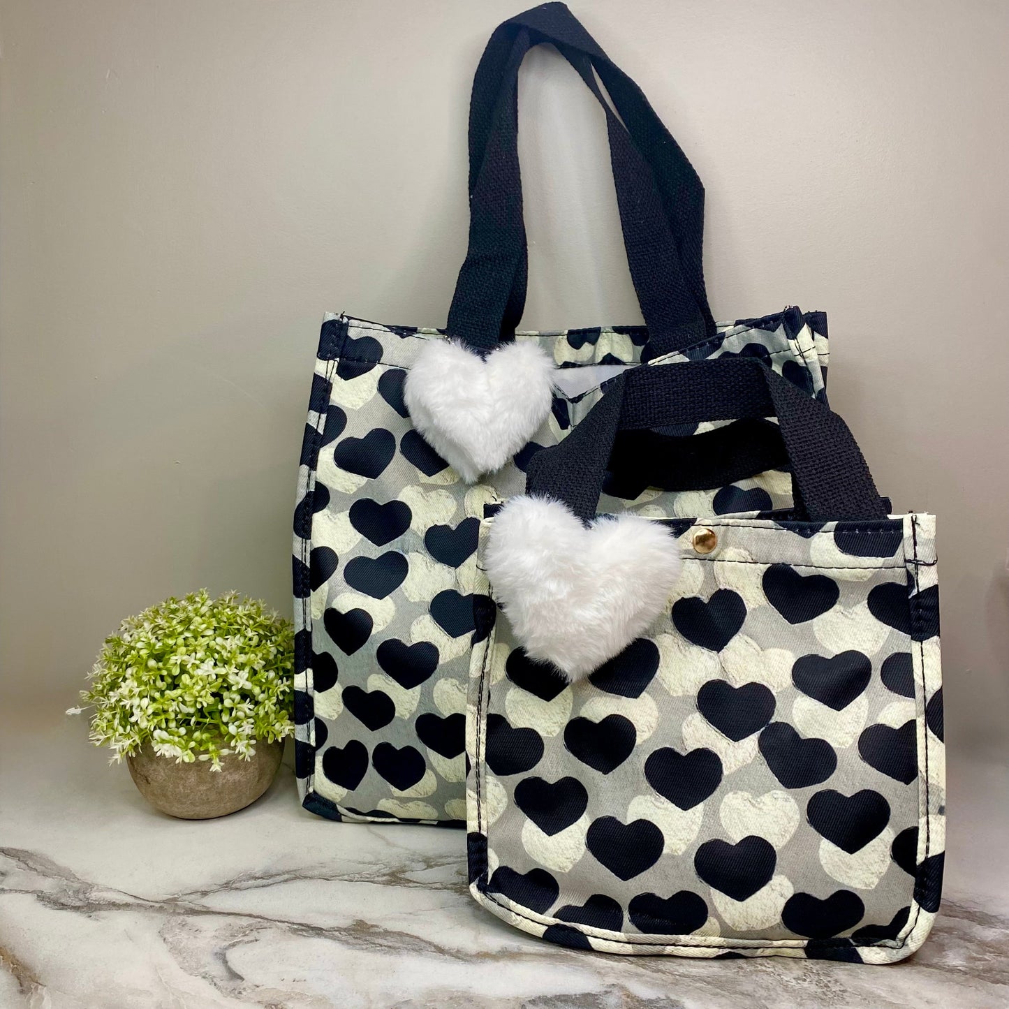 Heart Tote Bag - Black + Grey