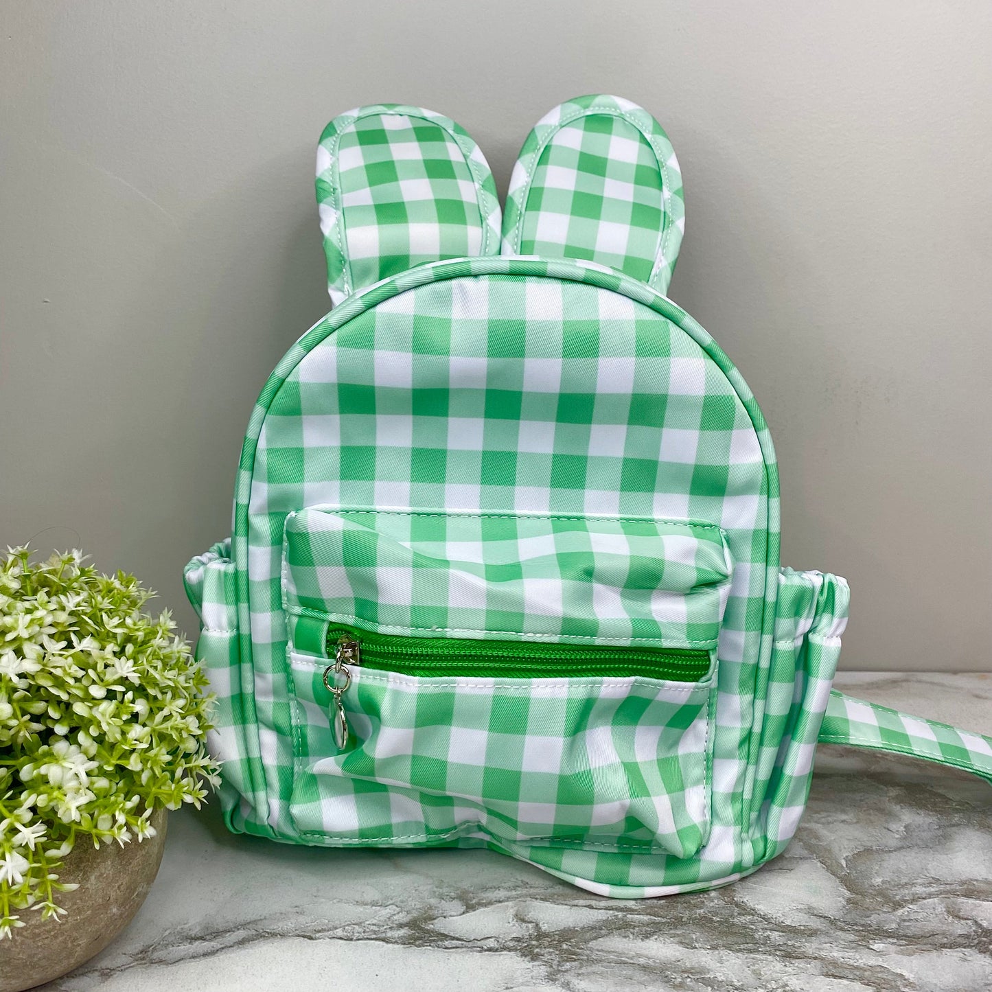 Mini Backpack - Easter - Gingham Bunny Ears - Green