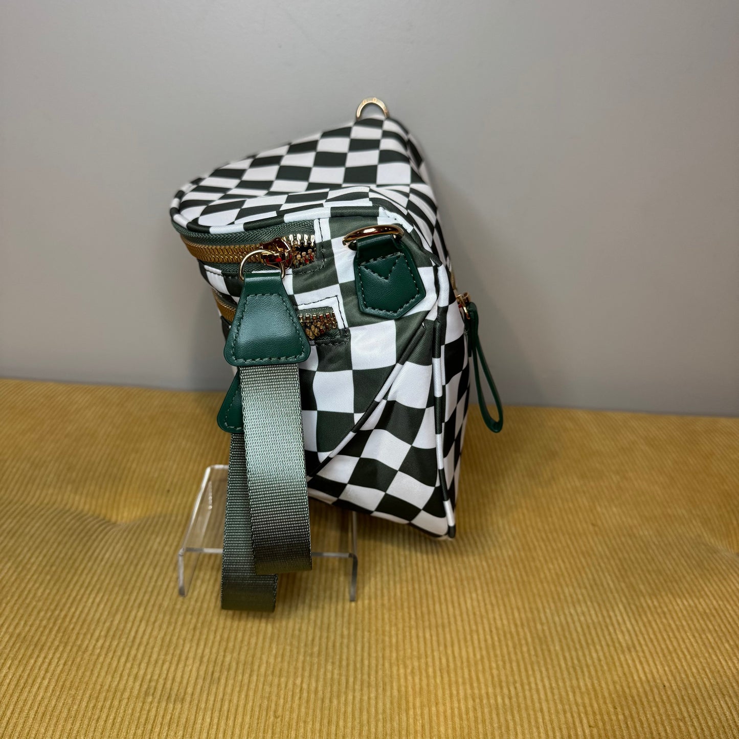 The Roni Nylon Crossbody - Checkered Dark Green