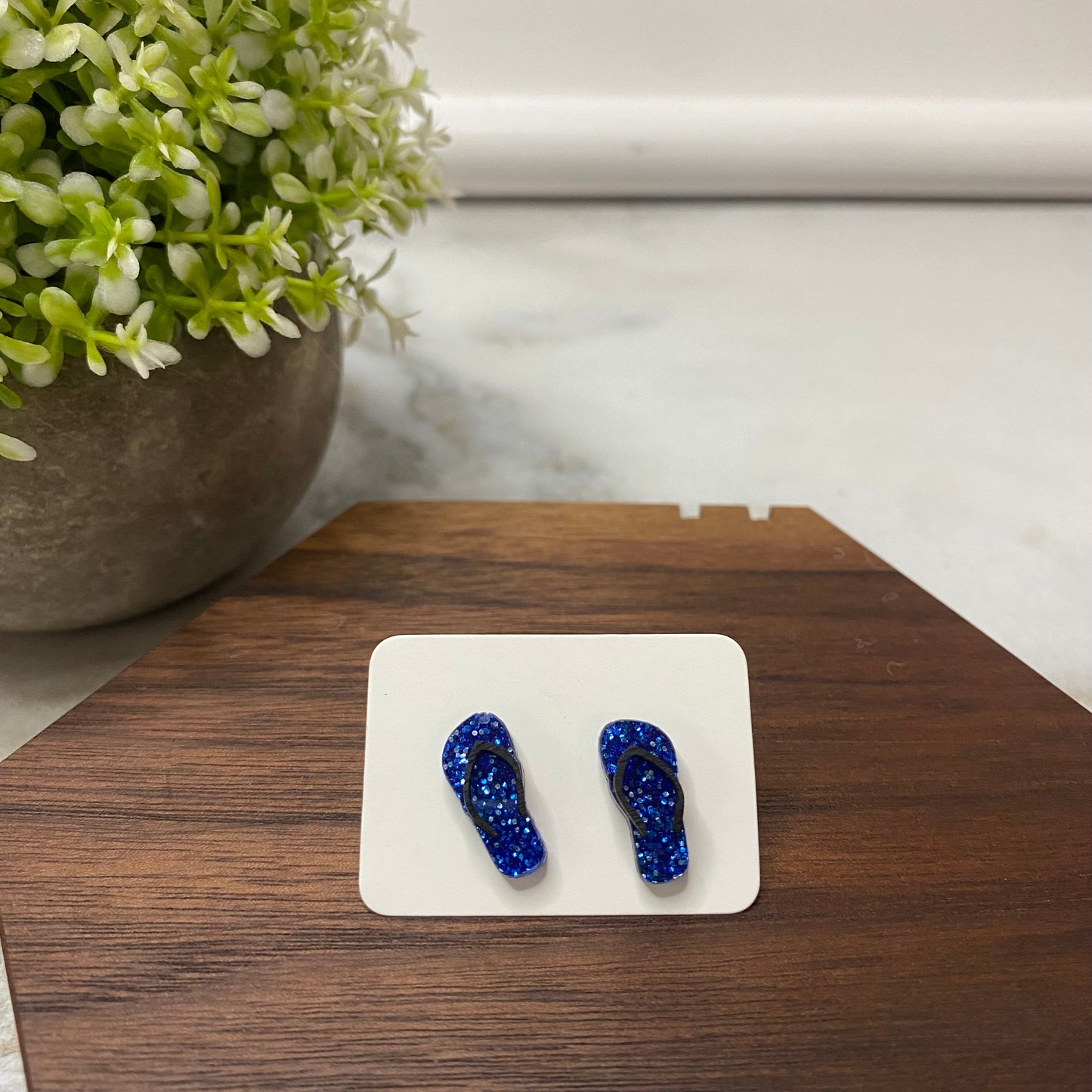 Wood + Acrylic Stud Earrings - Flip Flops