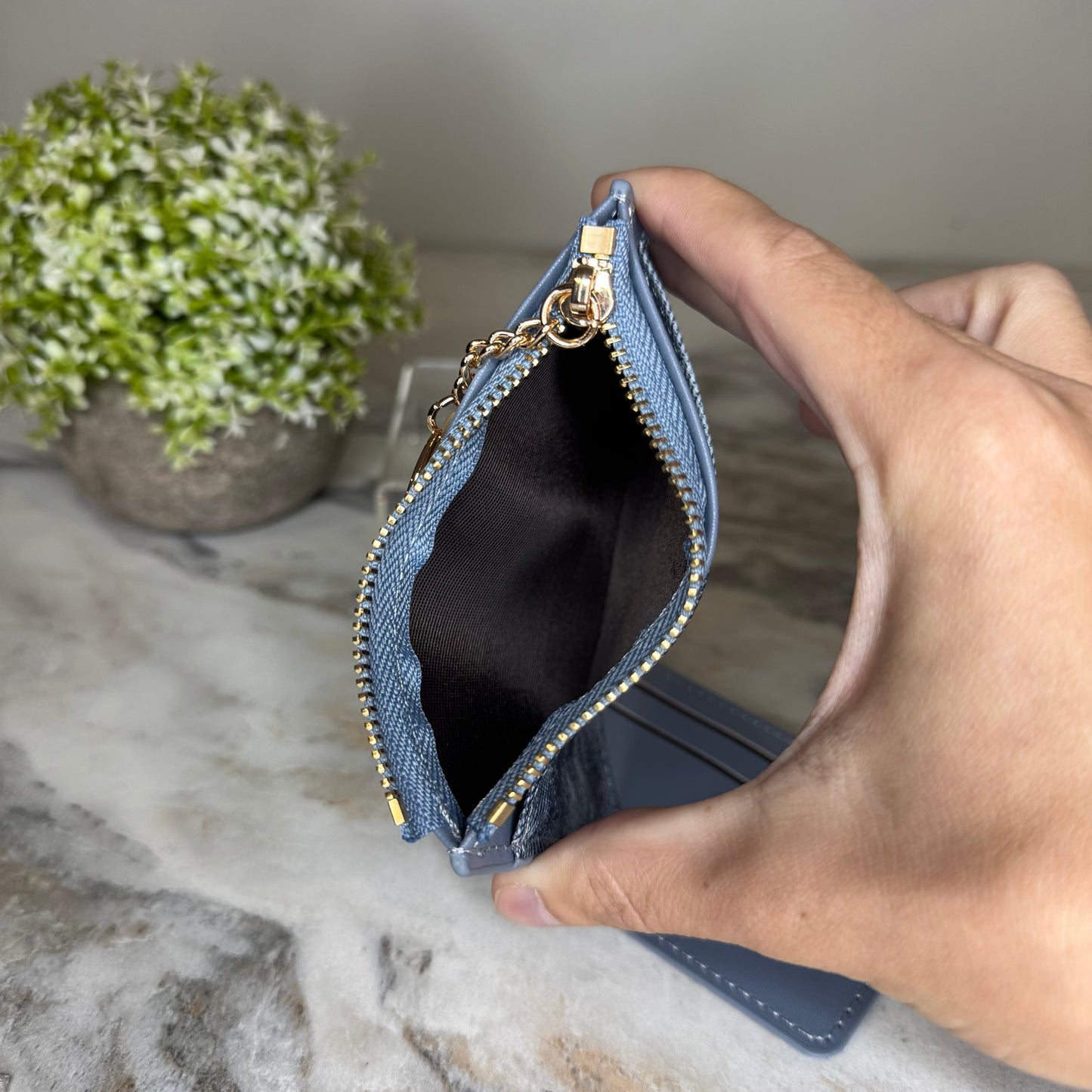 Denim Suede Bracelet Keychain & Card Holder Wallet