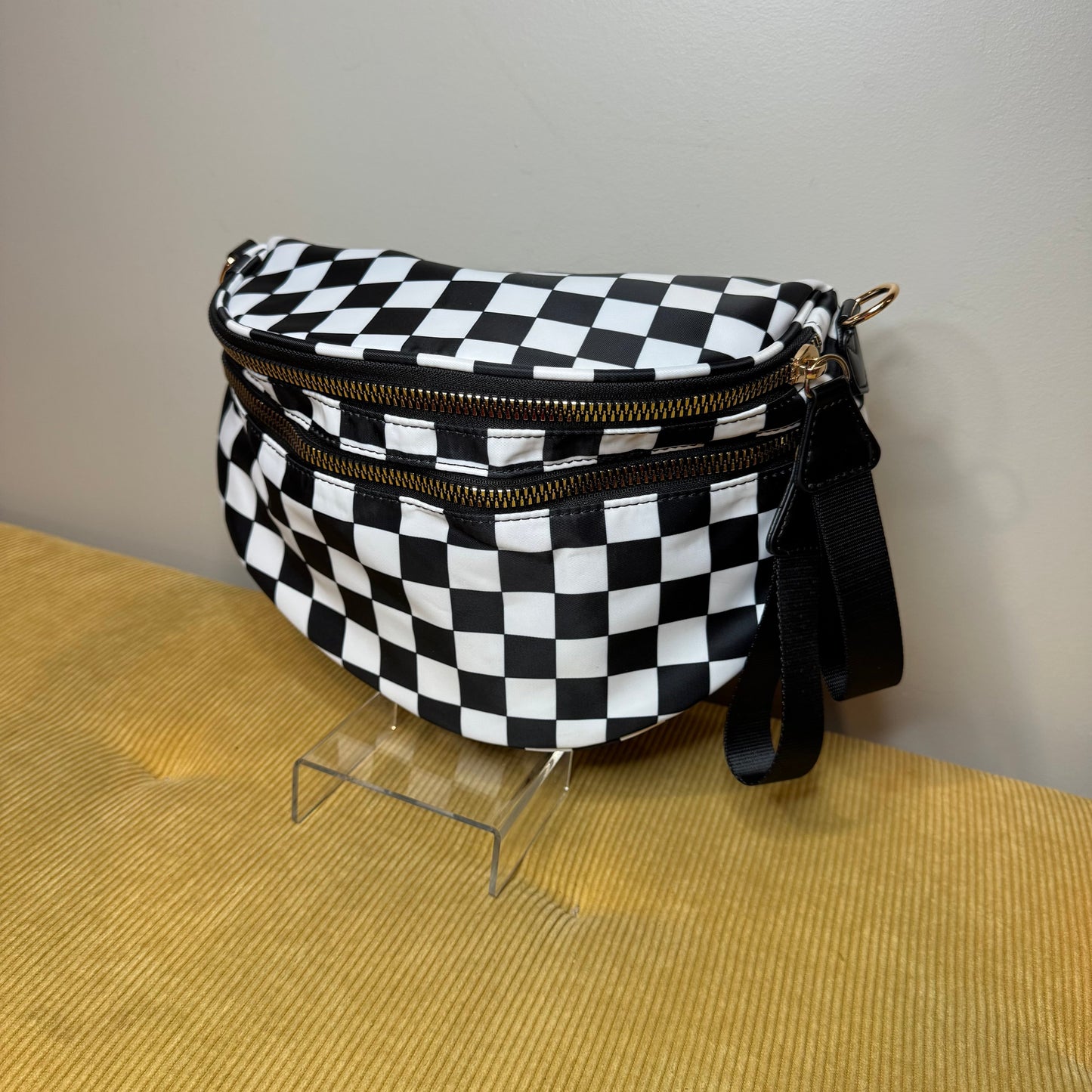 The Roni Nylon Crossbody - Checkered Black & White