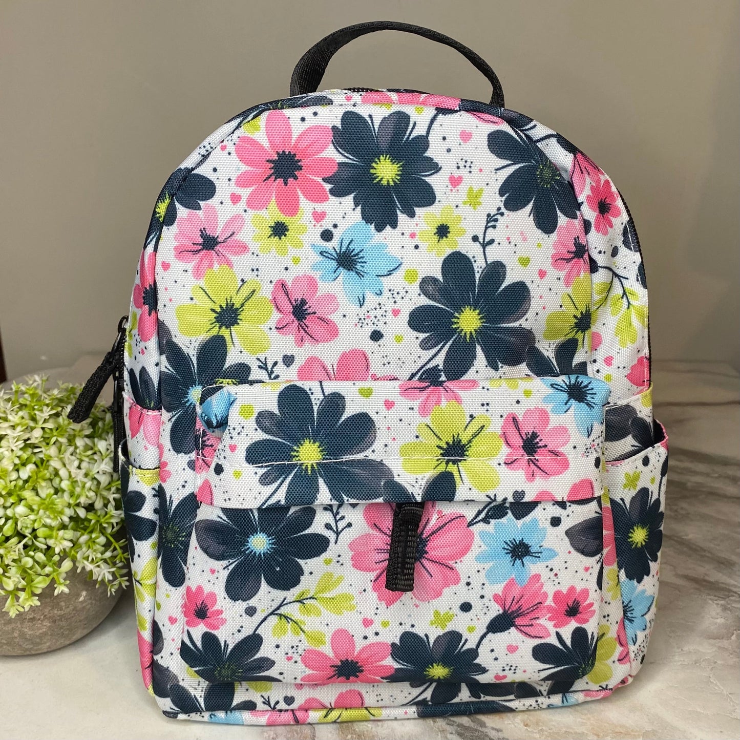 Mini Backpack - Floral Pink Blue Lime Black