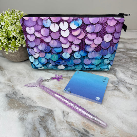 Pouch, Pen, & Sticky Note Bundled Set - Mermaid Sequin