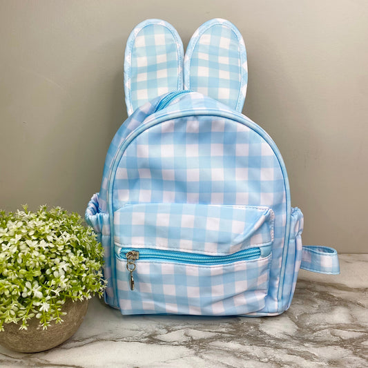 Mini Backpack - Easter - Gingham Bunny Ears - Blue