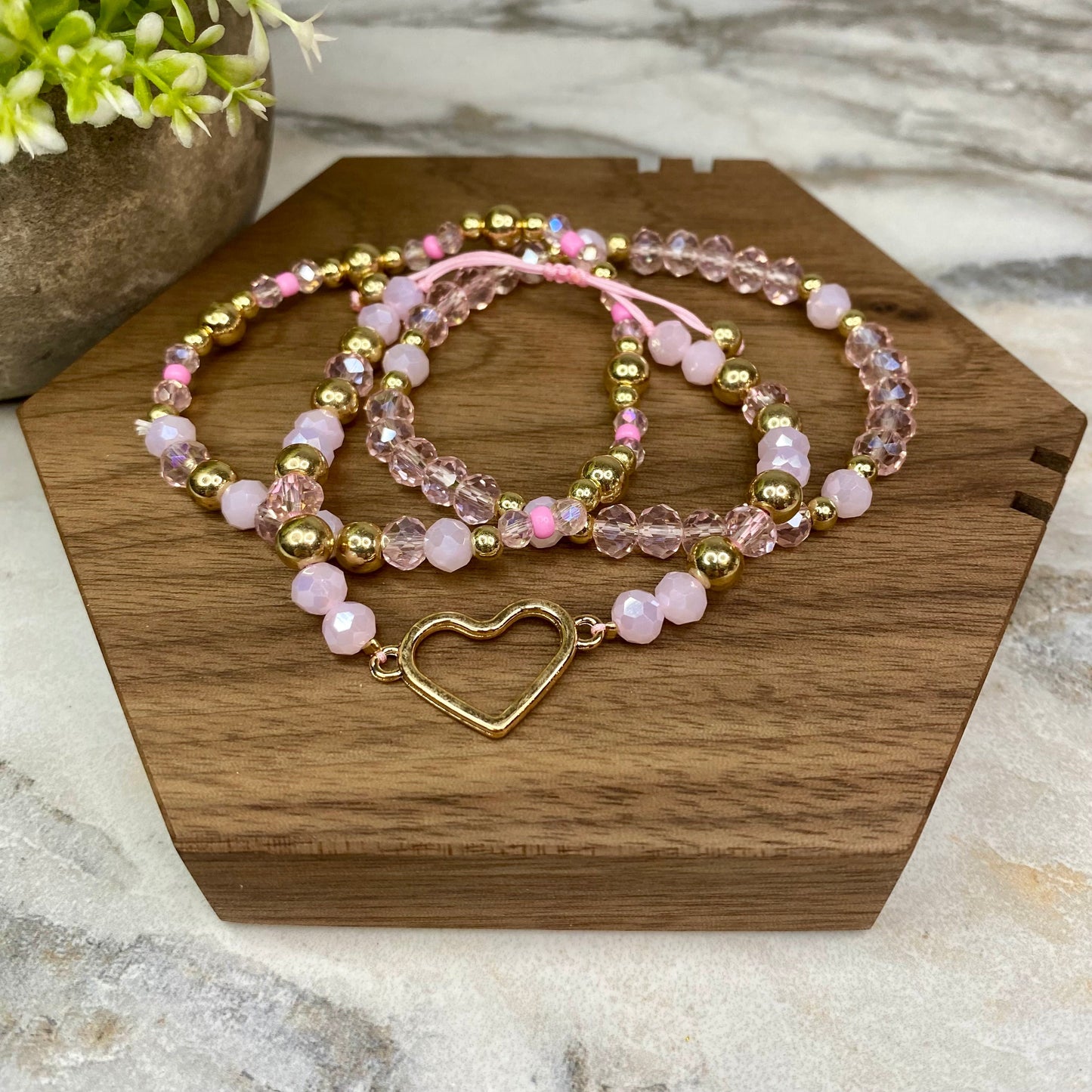 Bracelet Pack - Bead - Valentine’s Pink & Gold Heart