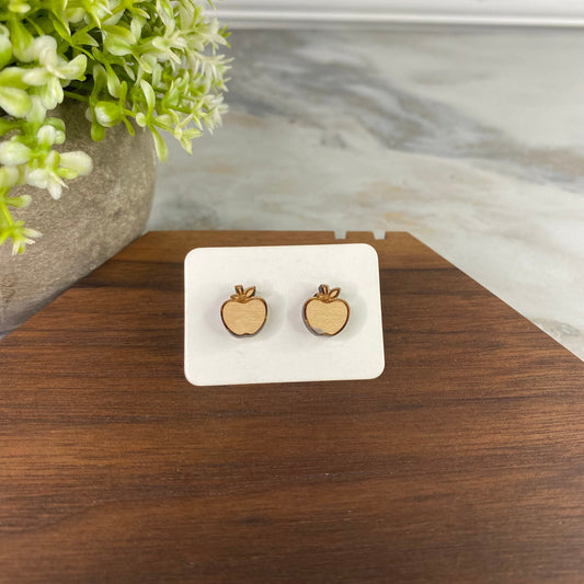 Wooden Stud Earrings - Teacher - Apple