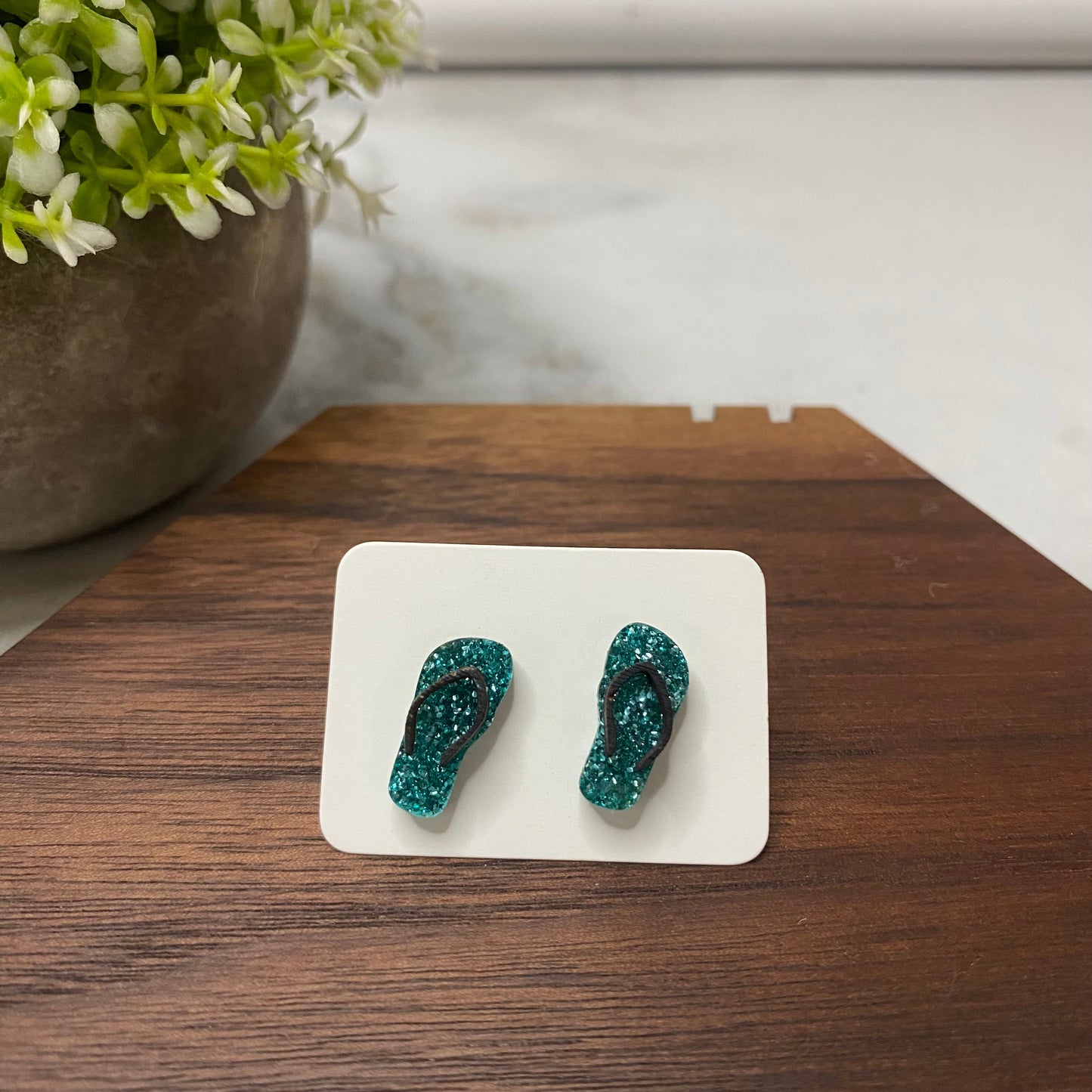 Wood + Acrylic Stud Earrings - Flip Flops