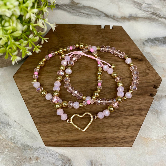 Bracelet Pack - Bead - Valentine’s Pink & Gold Heart