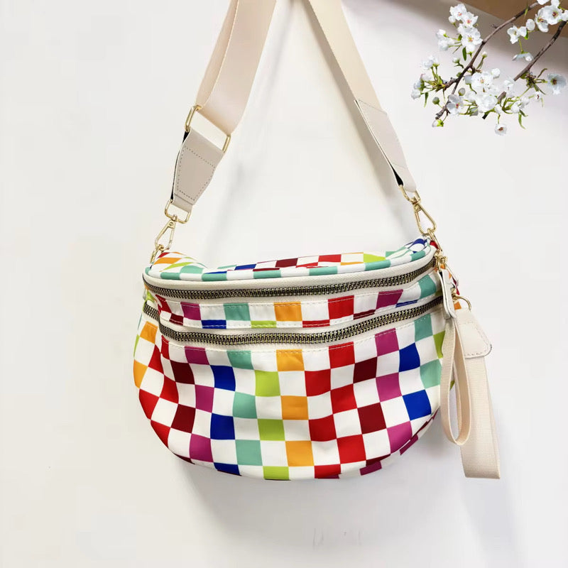 The Roni Nylon Crossbody - Checkered Colorful White