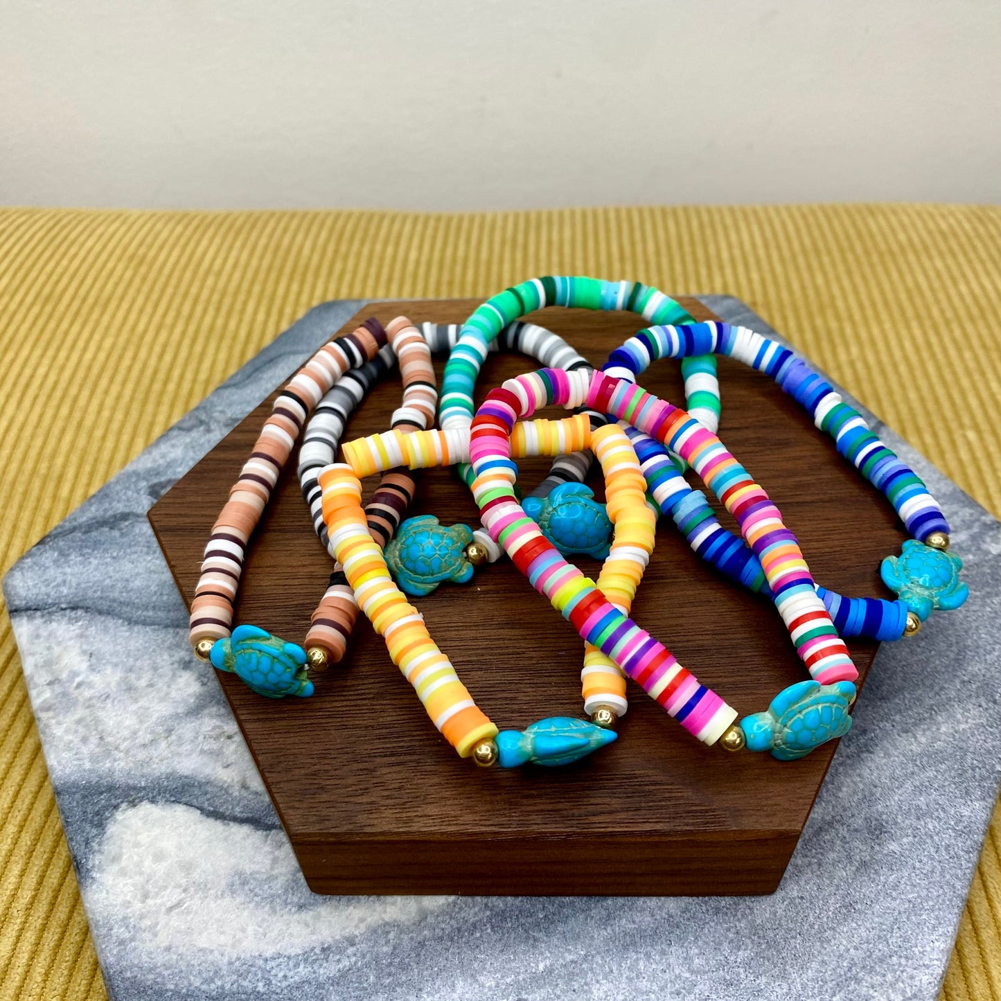 Bracelet - Clay + Stone - Multi-Colored Turquoise Turtle