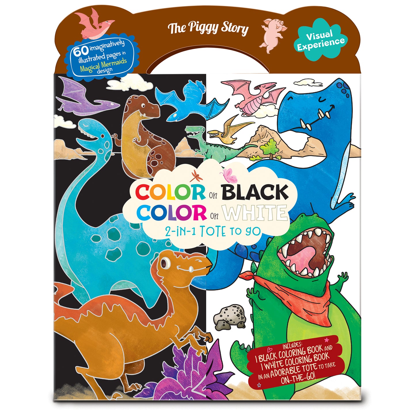 Color on Black, Color on White Tote - Dinosaur