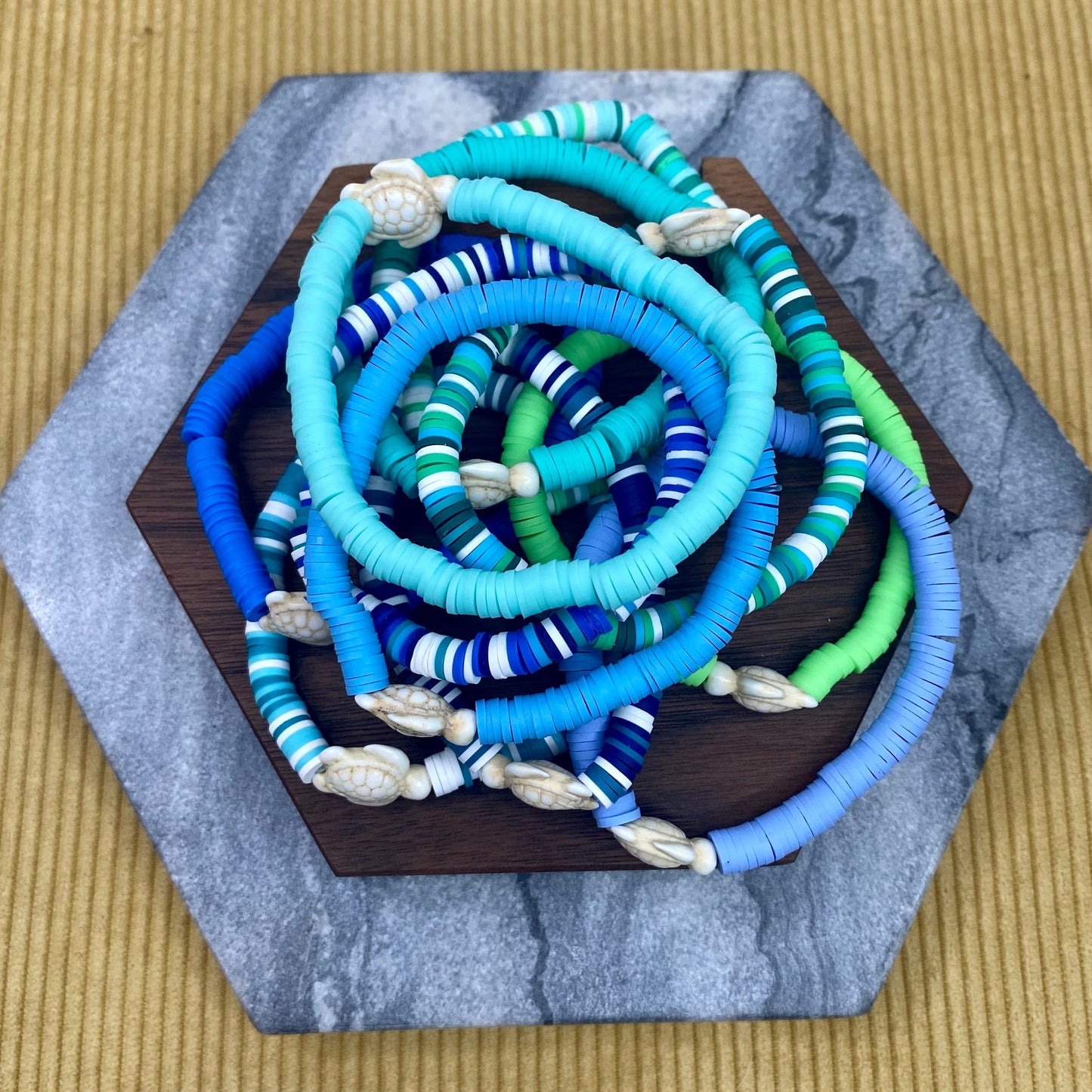 Bracelet - Clay + Stone - Green & Blue Ivory Turtle