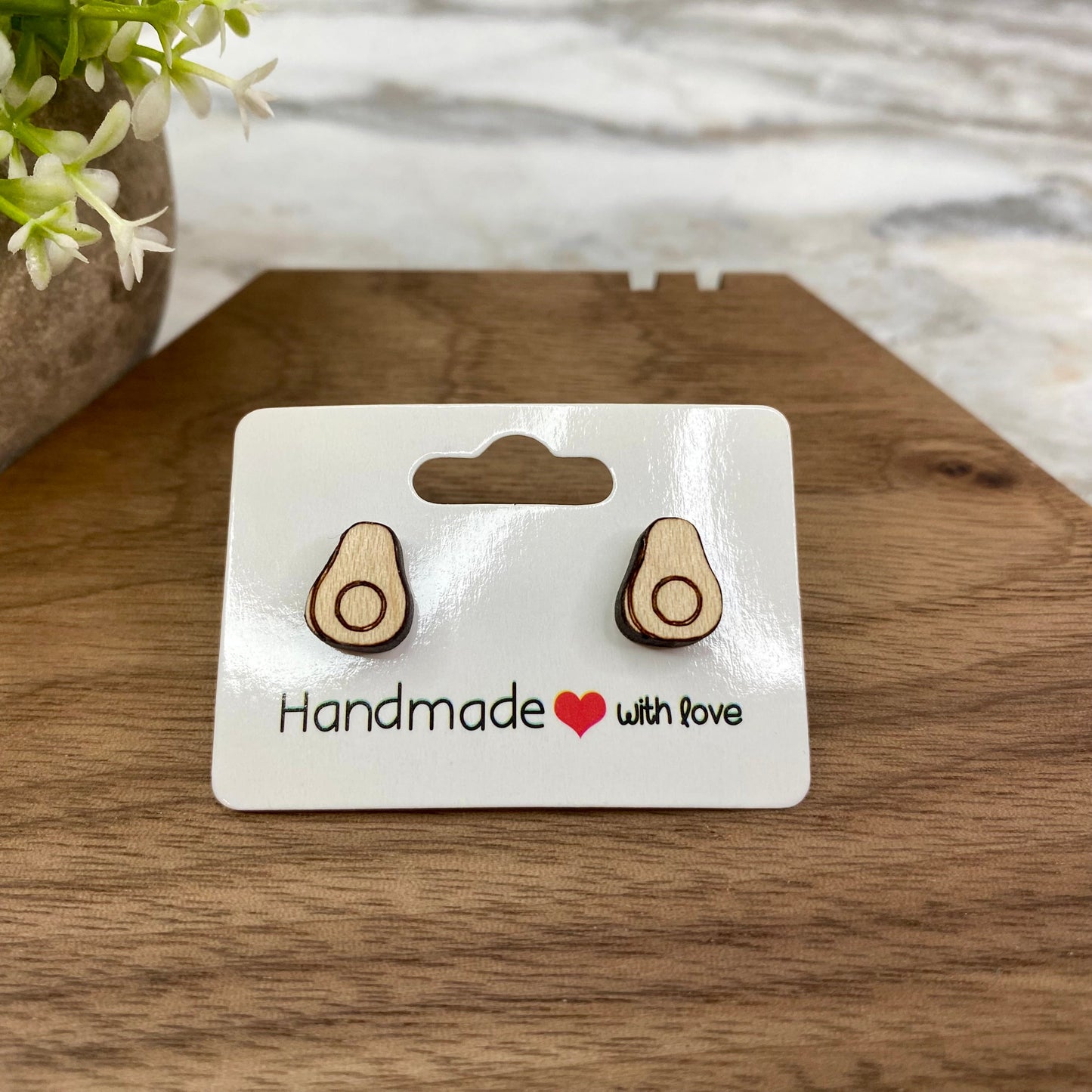 Wooden Stud Earrings - Avocado
