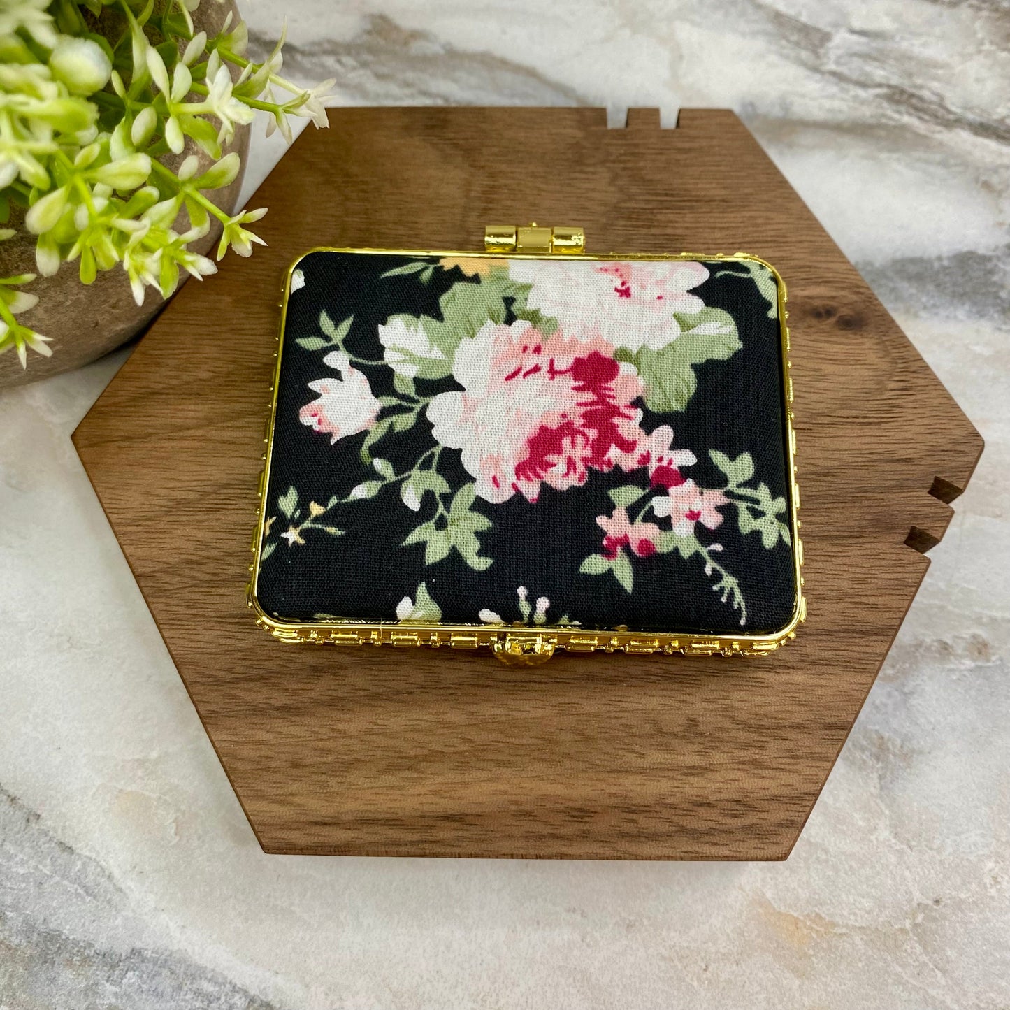 Compact Mirror - Black Floral