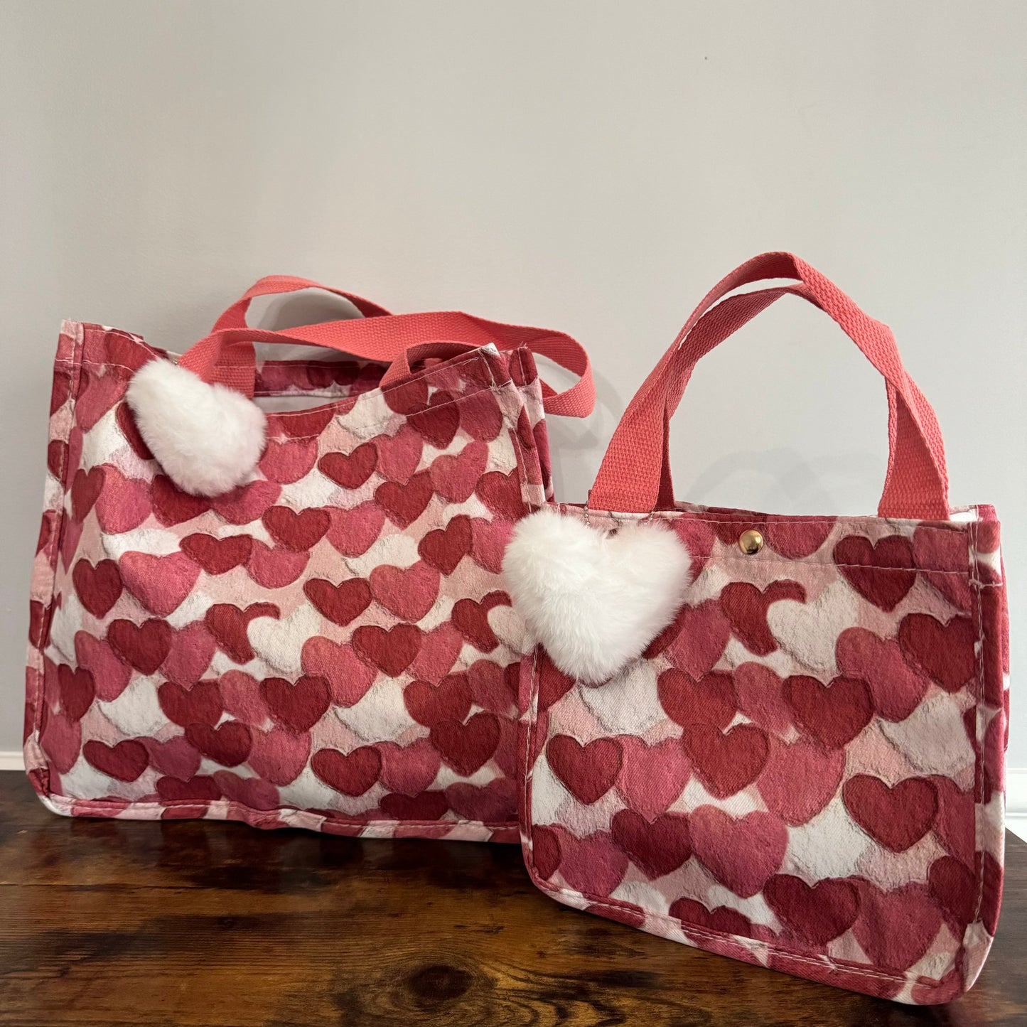Tote Bag - Heart Dark Pink + White