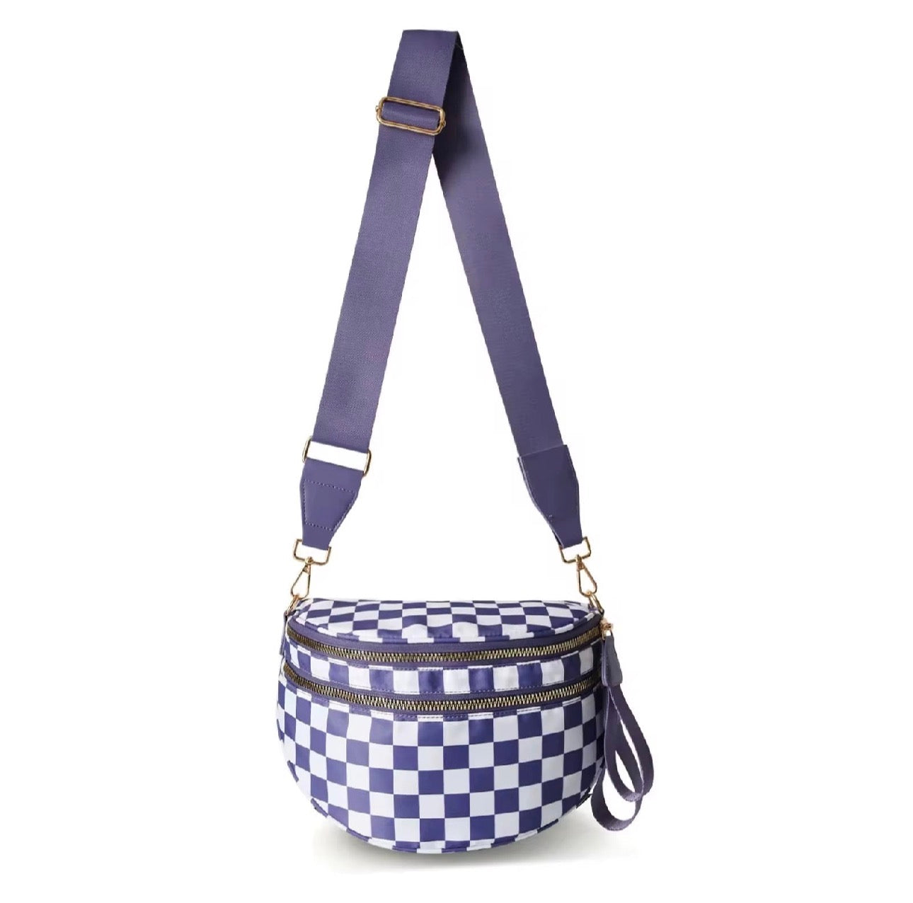 The Roni Nylon Crossbody - Checkered Cloud Purple
