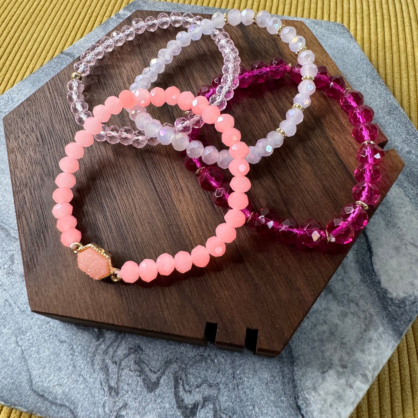 Bracelet Pack - Druzy Bead - Hot Pink